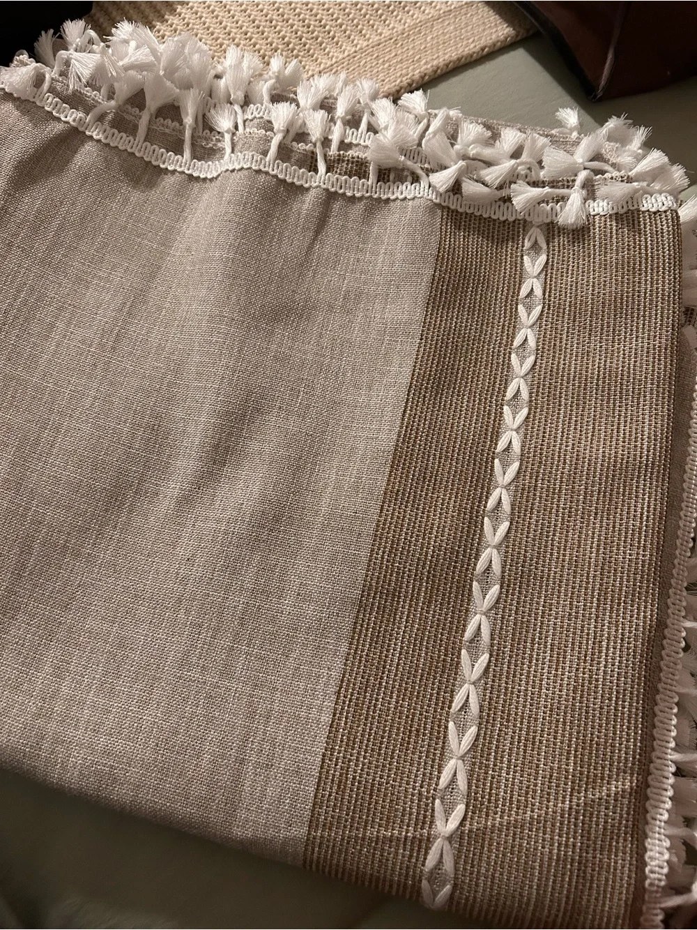Beige Tassel Stripe Tablecloth - Home Dining